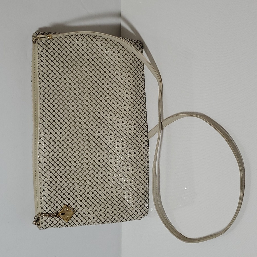Whiting & Davis Mesh Purse, Cream, with removable strap